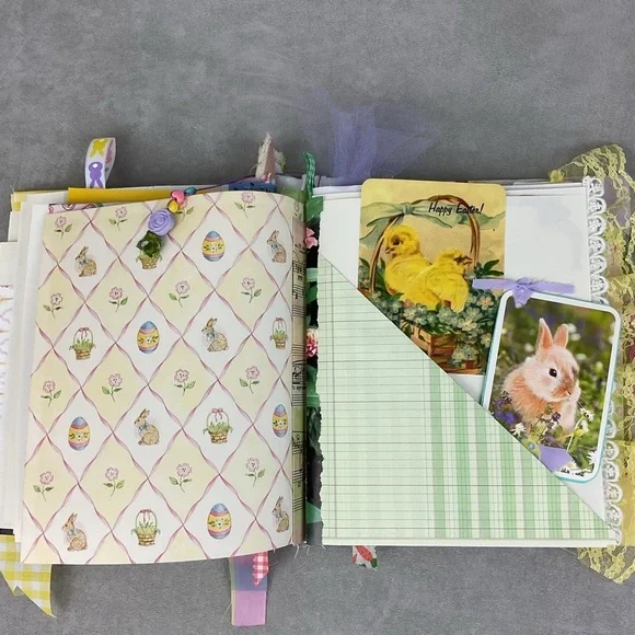 Handmade bunny Easter junk journal (semi bare style) with lots vintage ephemera - Picture 16 of 16